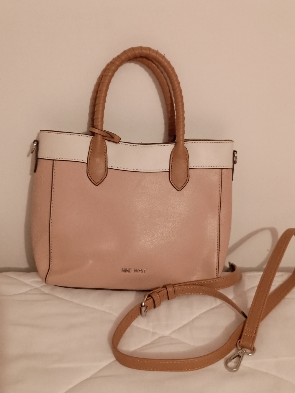 Nine West Blush Pink and Tan Satchel with White Trim